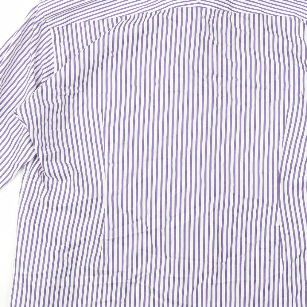 Marks and Spencer Mens Purple Striped Cotton  Dress Shirt Size 15.5 Collared Button