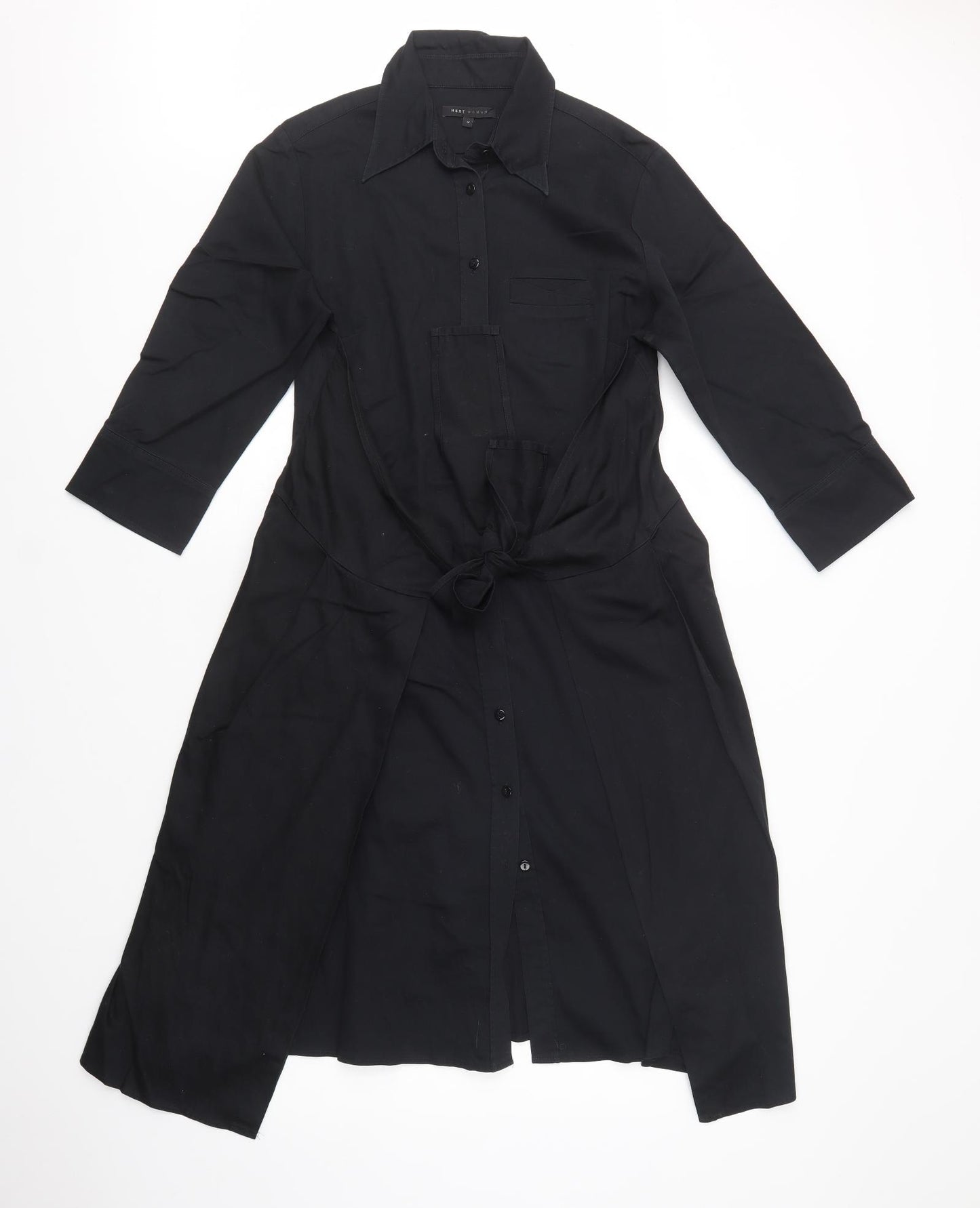 NEXT Womens Black  Cotton Shirt Dress  Size 14  Collared Button