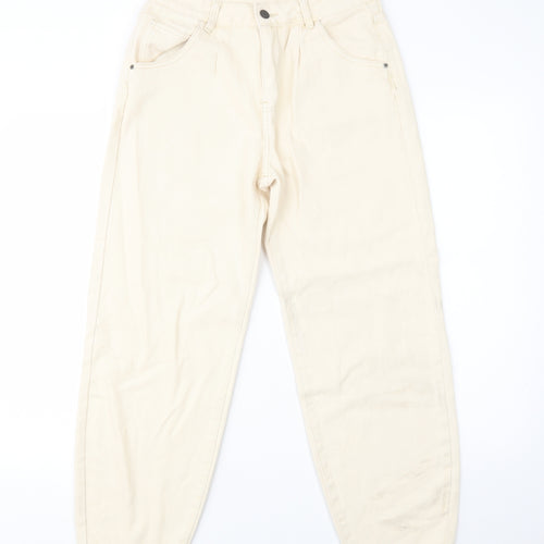 SheIn Womens Ivory  Cotton Mom Jeans Size M L28 in Regular Button