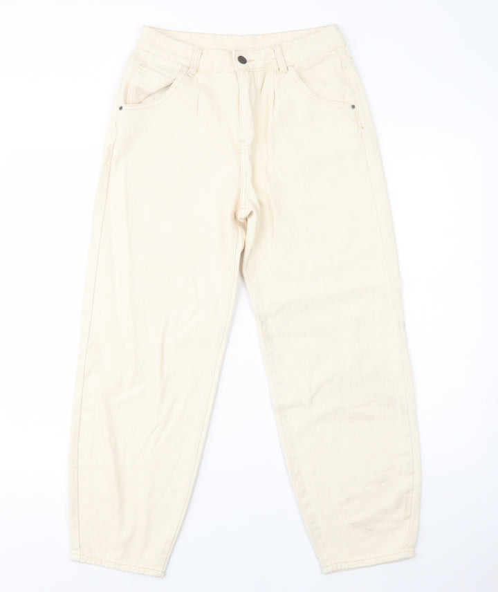 SheIn Womens Ivory Cotton Mom Jeans Size M L28 in Regular Button