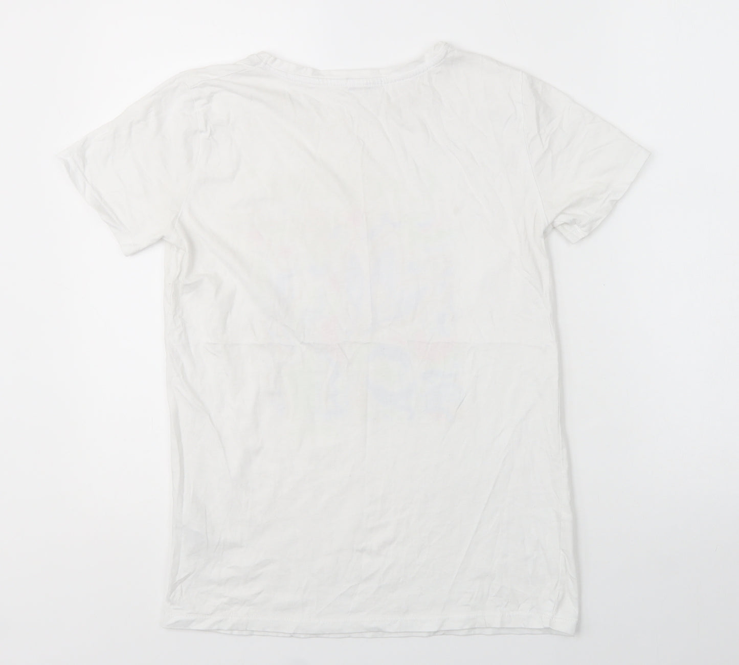 Stradivarius Womens White  Cotton Basic T-Shirt Size S Crew Neck - Creative