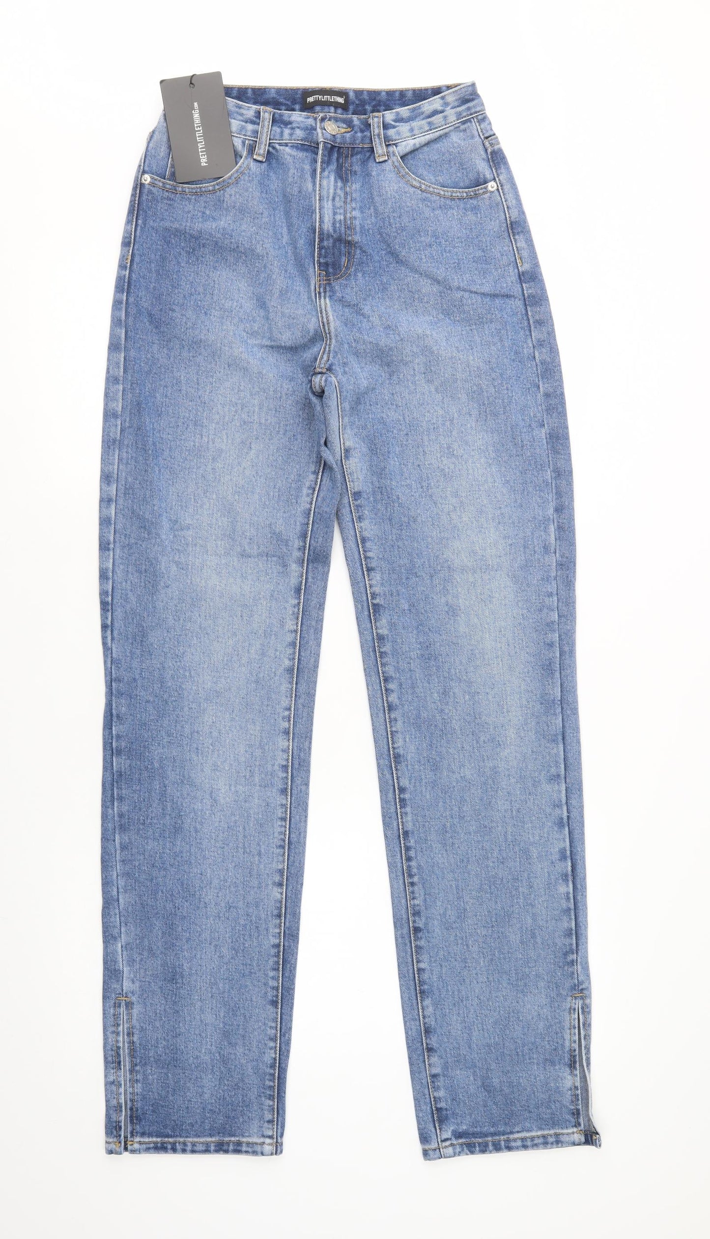 PRETTYLITTLETHING Womens Blue  Cotton Straight Jeans Size 8 L34 in Regular Button