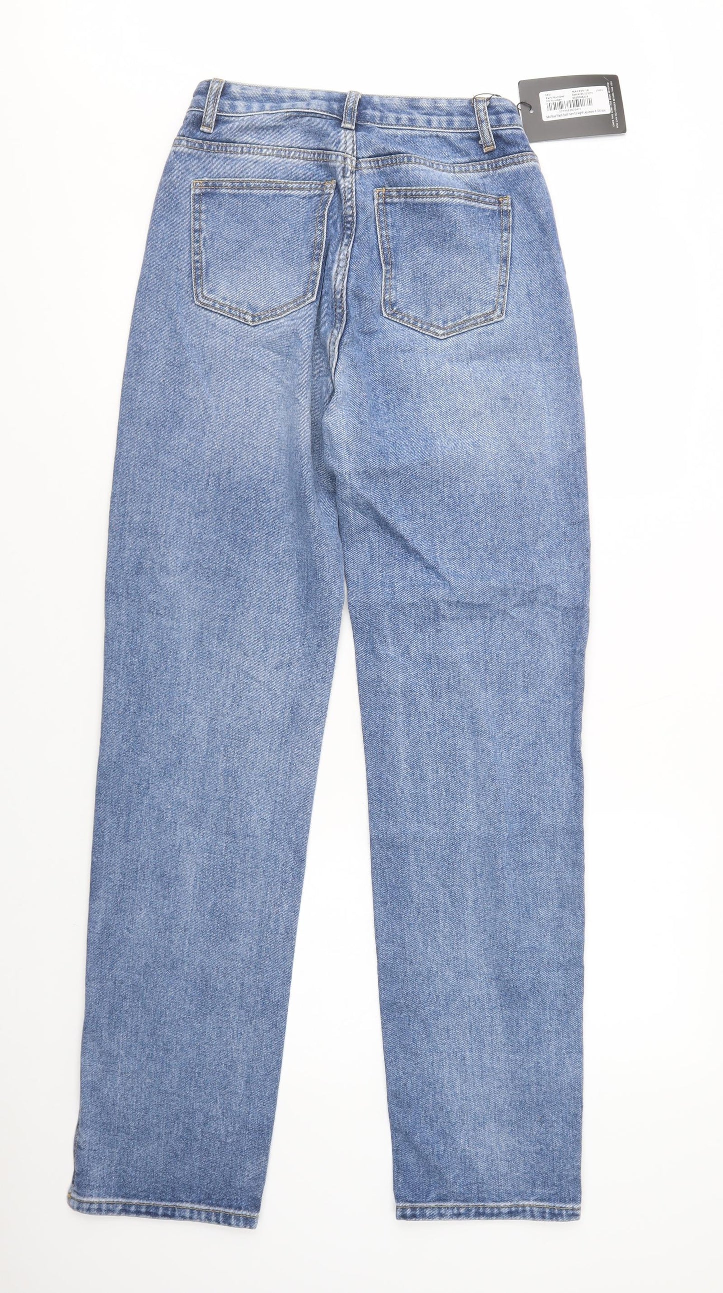 PRETTYLITTLETHING Womens Blue  Cotton Straight Jeans Size 8 L34 in Regular Button