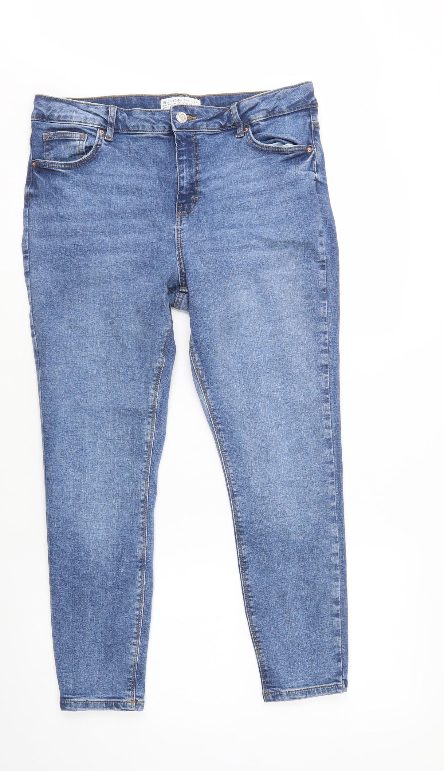 Primark Womens Blue  Cotton Skinny Jeans Size 16 L27 in Regular Button
