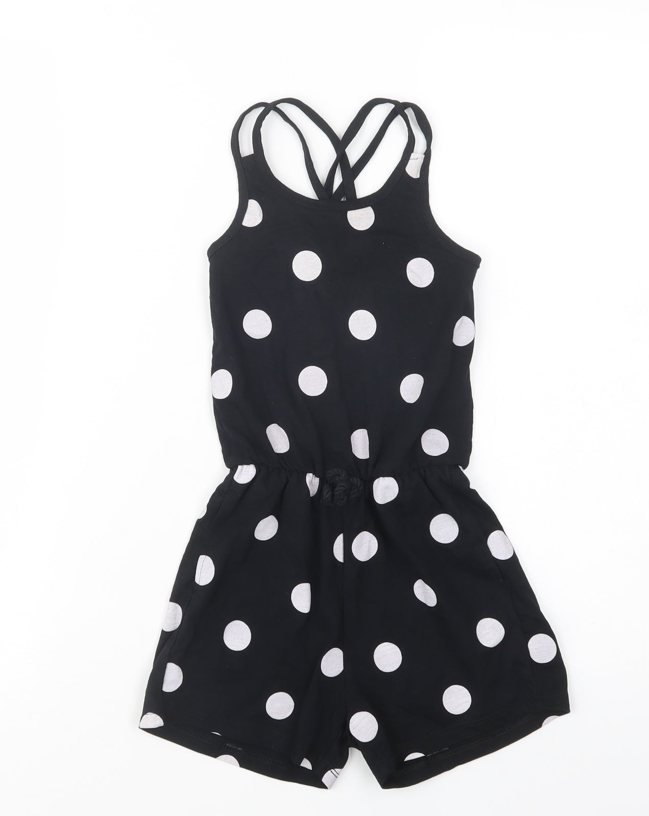 George Girls Black Polka Dot Cotton Playsuit One-Piece Size 5-6 Years  Pullover