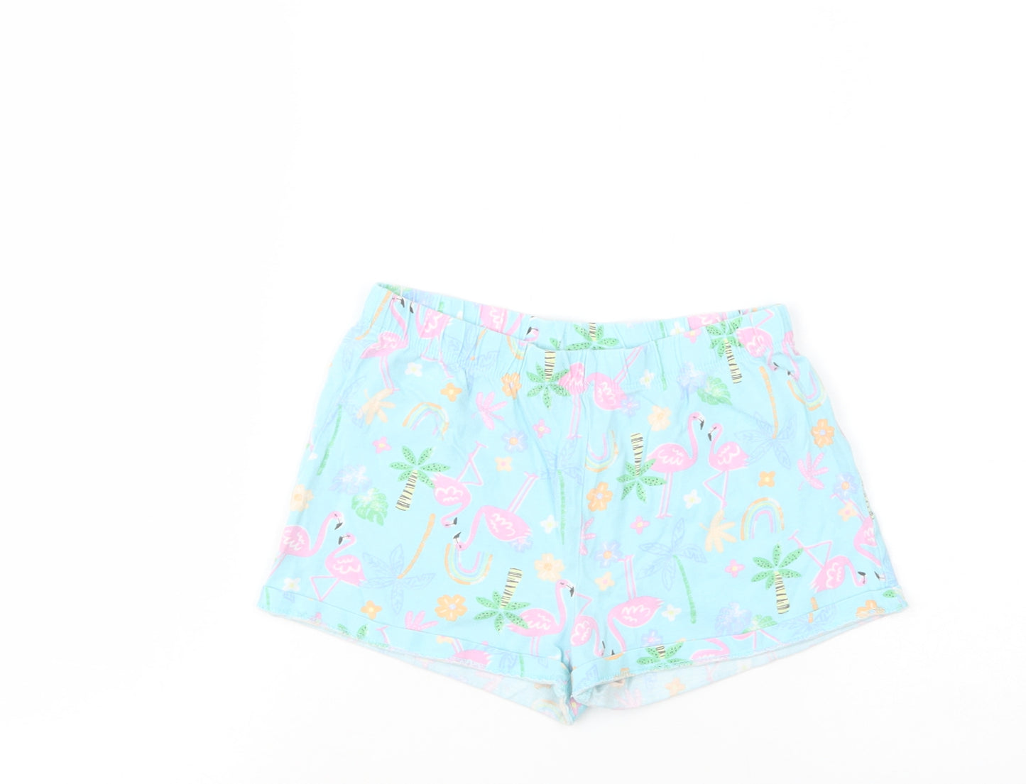 F&F Girls Blue Geometric Cotton Sweat Shorts Size 8-9 Years  Regular  - Flamingo Print