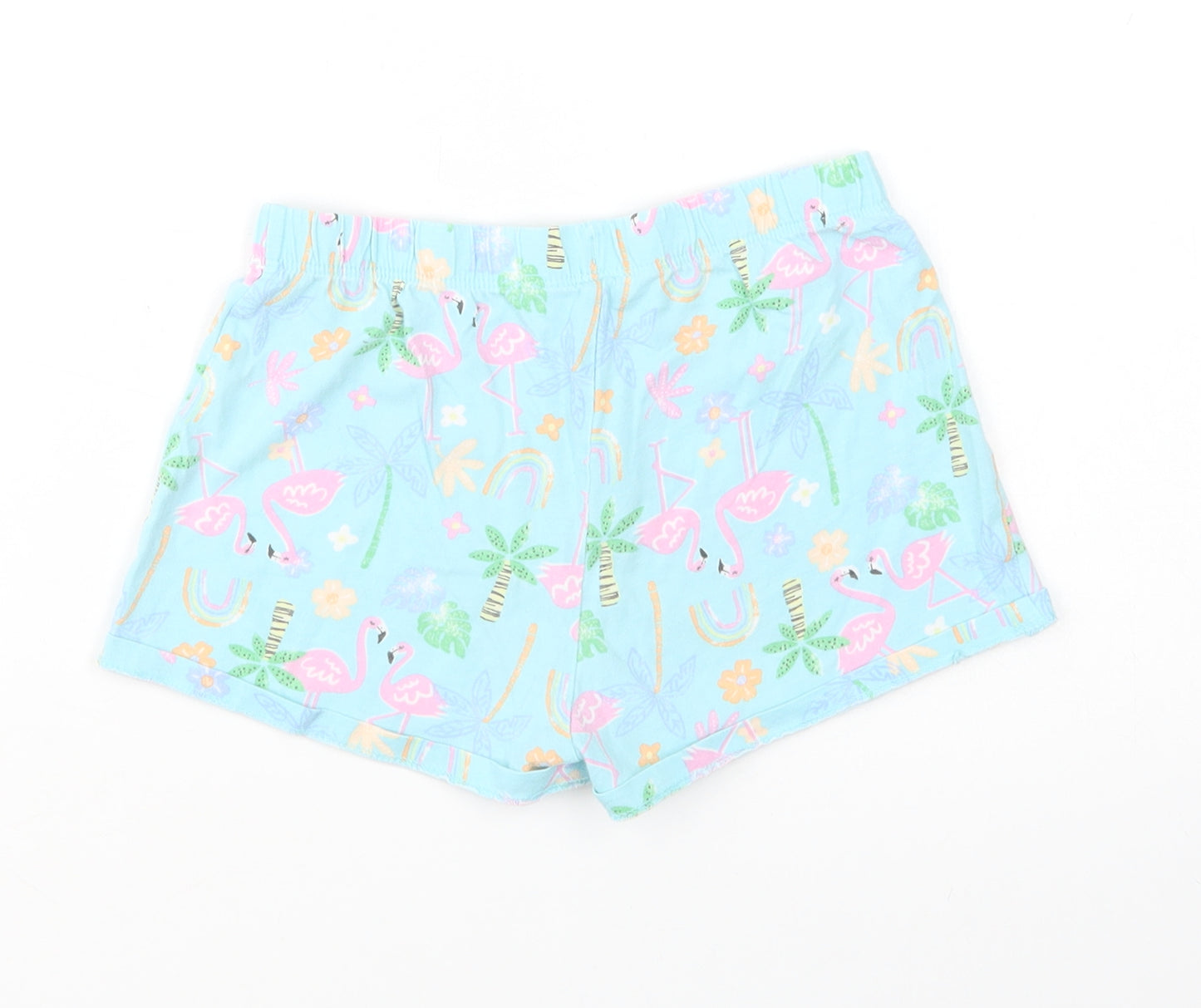 F&F Girls Blue Geometric Cotton Sweat Shorts Size 8-9 Years  Regular  - Flamingo Print