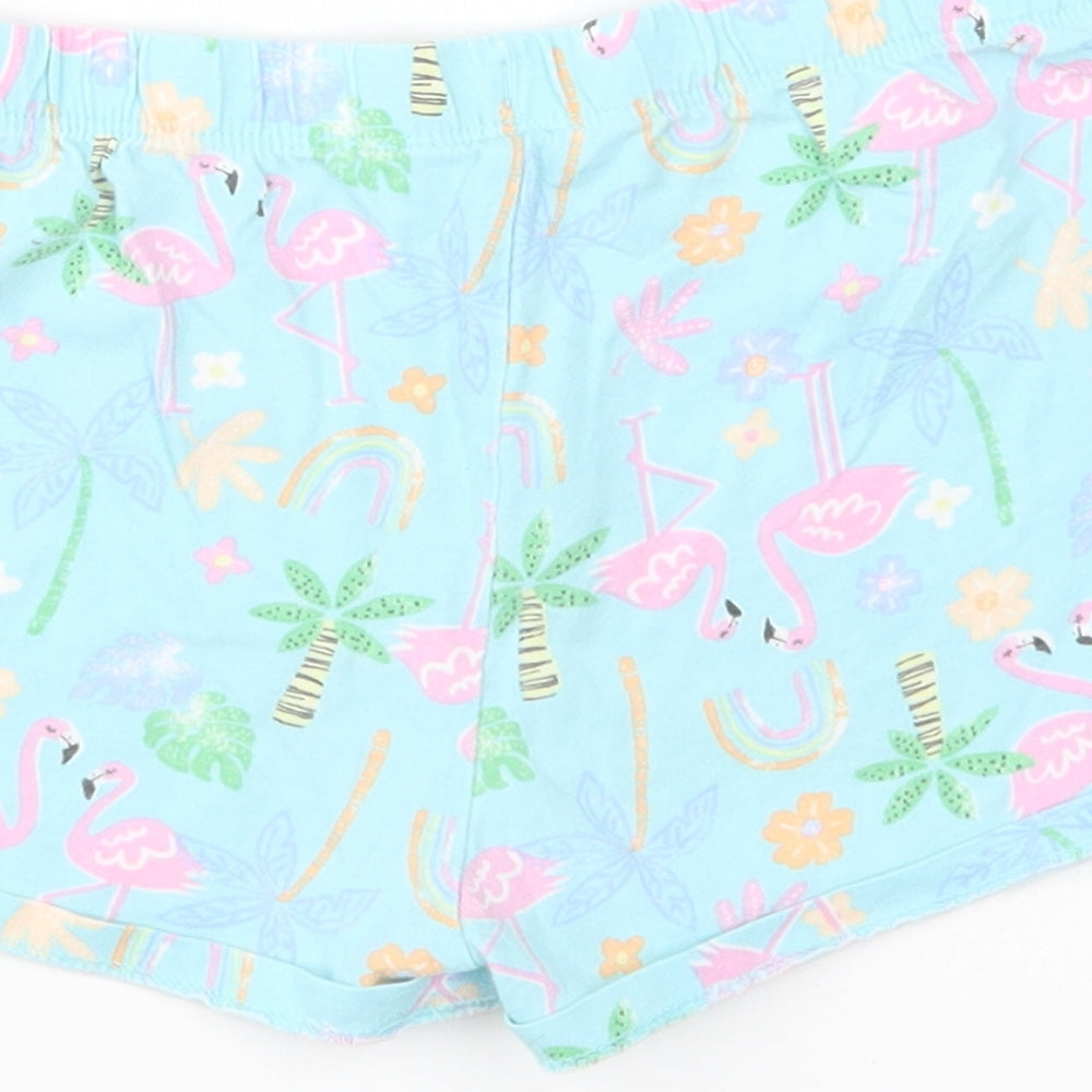F&F Girls Blue Geometric Cotton Sweat Shorts Size 8-9 Years  Regular  - Flamingo Print