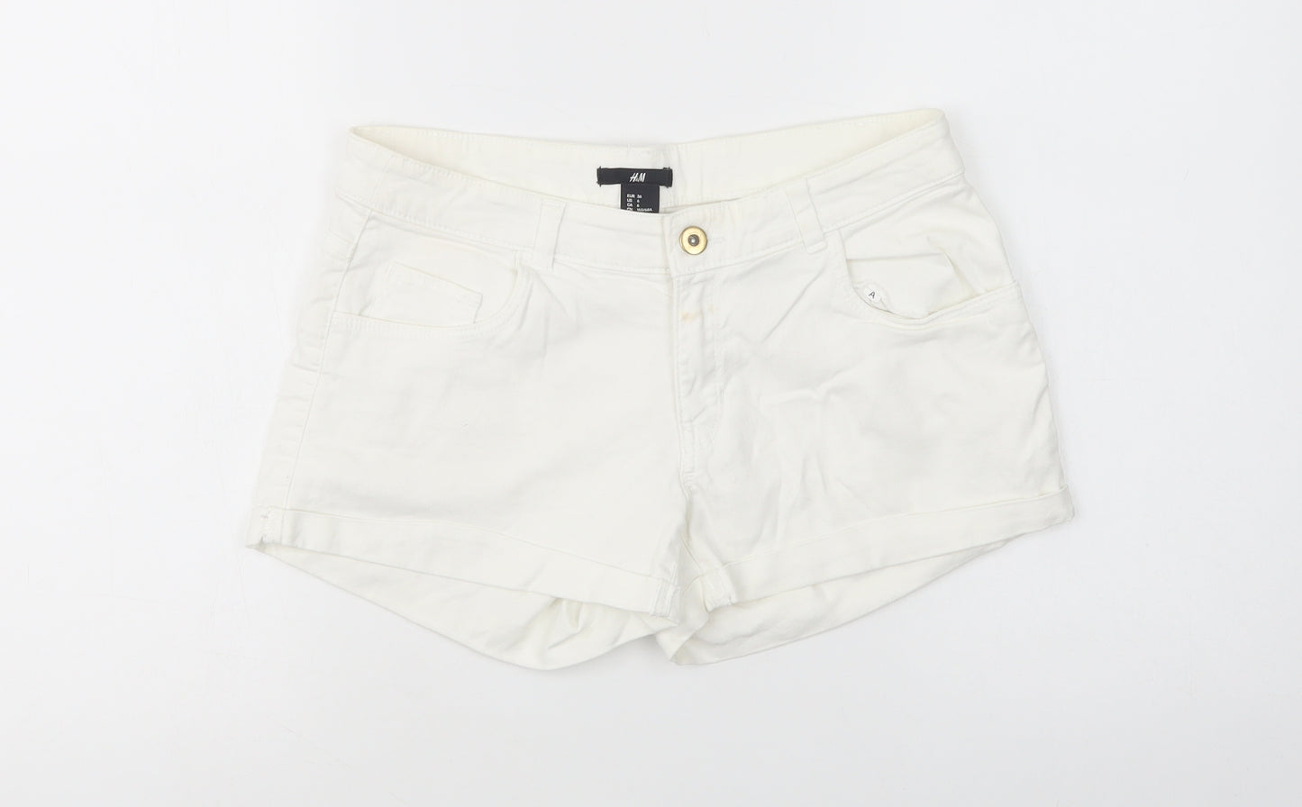 H&M Womens White  Cotton Hot Pants Shorts Size 8 L3 in Regular Button