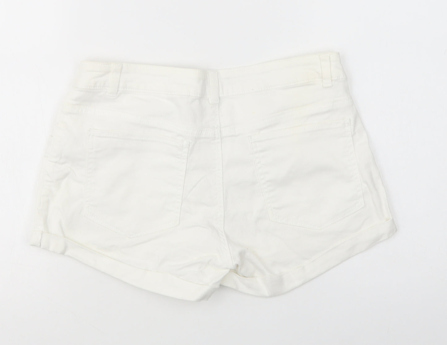 H&M Womens White  Cotton Hot Pants Shorts Size 8 L3 in Regular Button