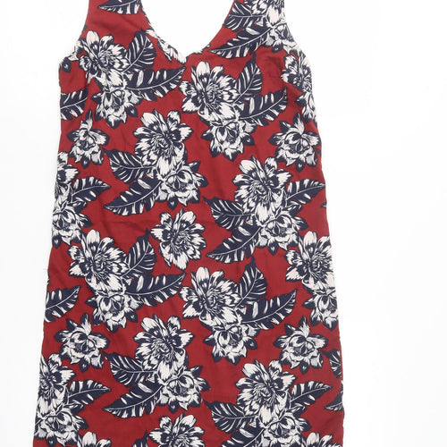 New Look Womens Red Floral Polyester Shift  Size 8  V-Neck Pullover