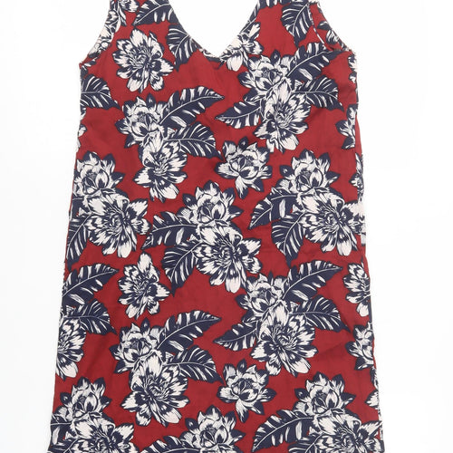 New Look Womens Red Floral Polyester Shift  Size 8  V-Neck Pullover