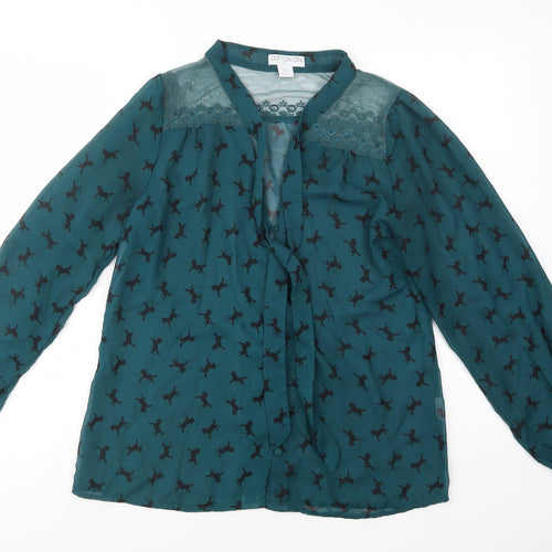 Cotton On Womens Green Geometric Polyester Basic Button-Up Size M V-Neck - Horse Print