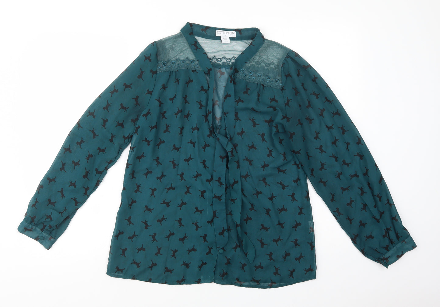 Cotton On Womens Green Geometric Polyester Basic Button-Up Size M V-Neck - Horse Print