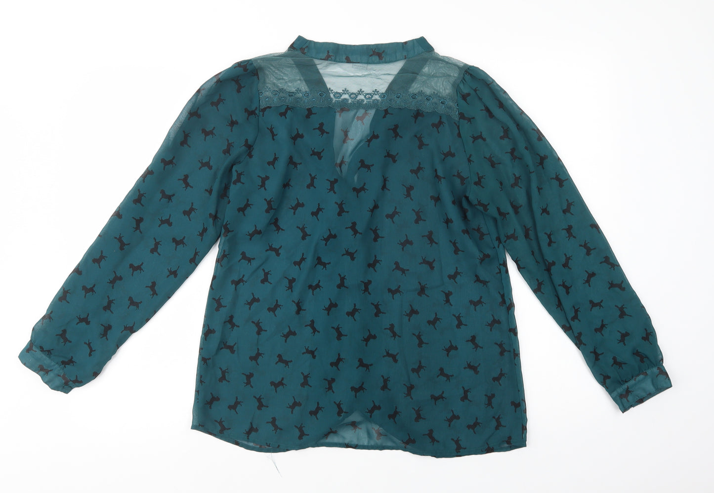 Cotton On Womens Green Geometric Polyester Basic Button-Up Size M V-Neck - Horse Print