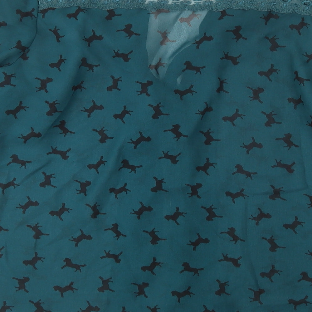 Cotton On Womens Green Geometric Polyester Basic Button-Up Size M V-Neck - Horse Print