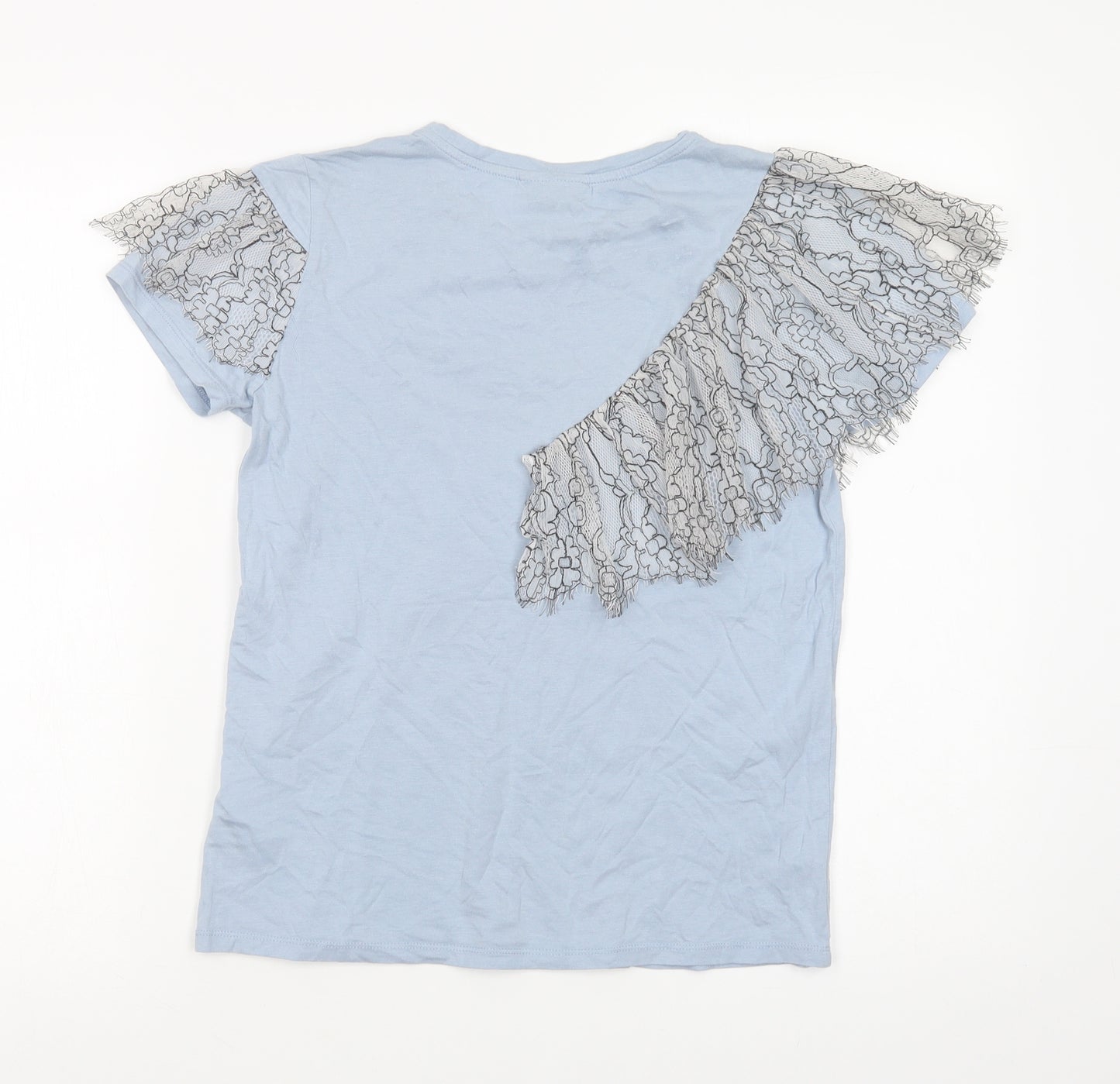 Topshop Womens Blue  Cotton Basic Blouse Size 8 Crew Neck - Lace Detail