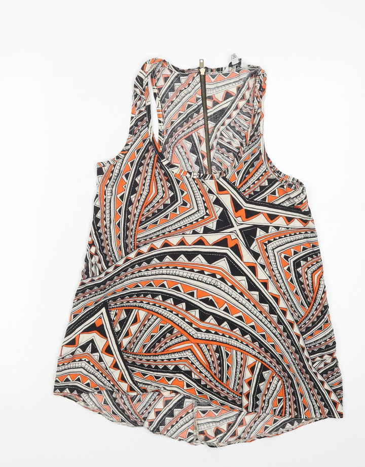 New Look Womens Multicoloured Geometric Viscose Basic Tank Size 8 Scoop Neck