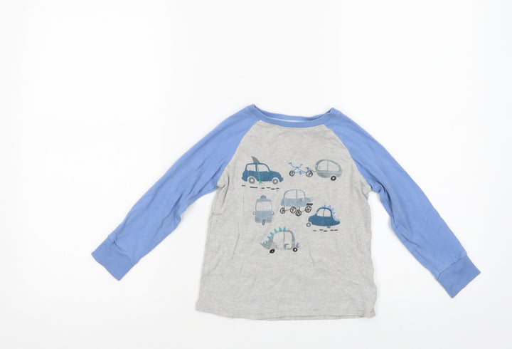 NEXT Boys Grey Colourblock Cotton Pullover T-Shirt Size 4-5 Years Crew Neck Pullover - Cars