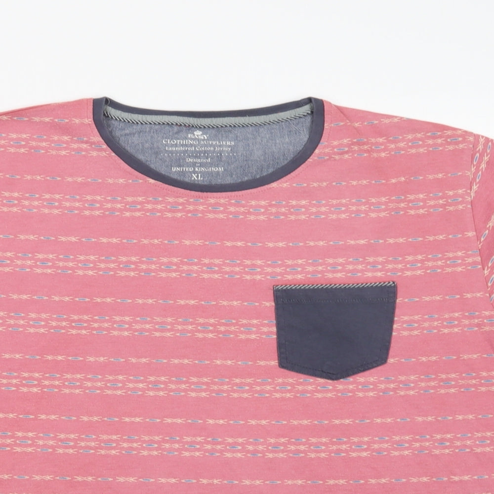 Matalan` Mens Pink Geometric Cotton  T-Shirt Size XL Crew Neck