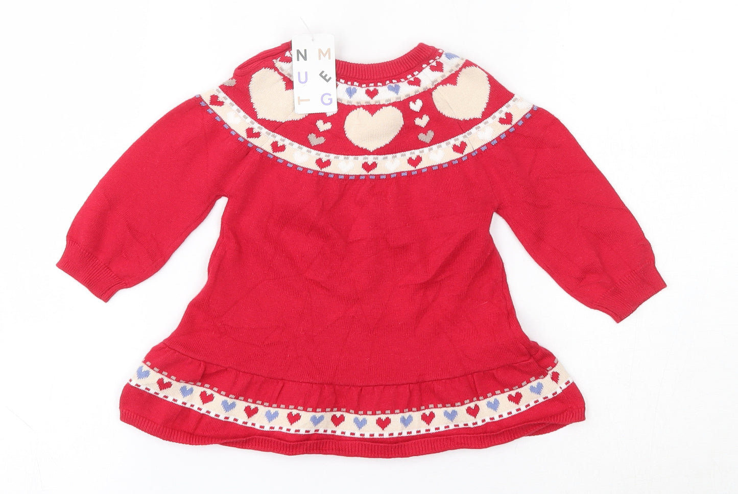Nutmeg Girls Red Geometric 100% Cotton Pullover Jumper Size 3-6 Months  Button