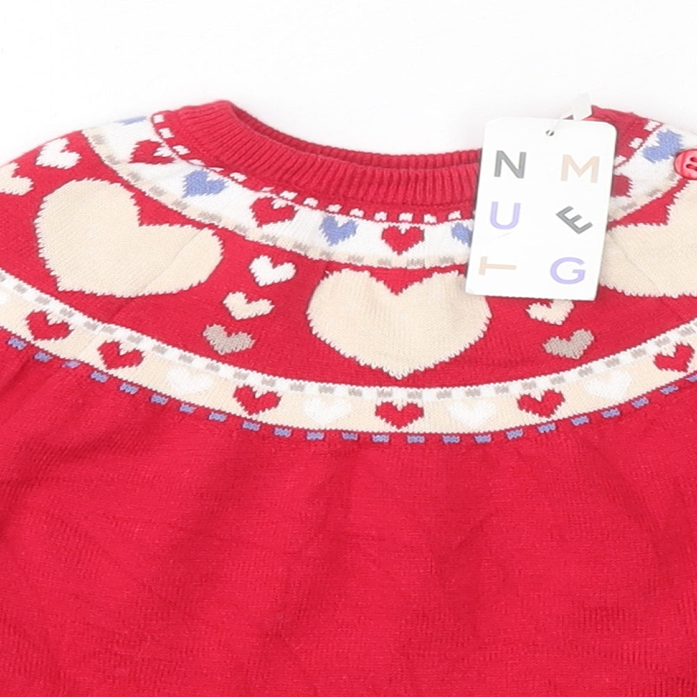 Nutmeg Girls Red Geometric 100% Cotton Pullover Jumper Size 3-6 Months  Button
