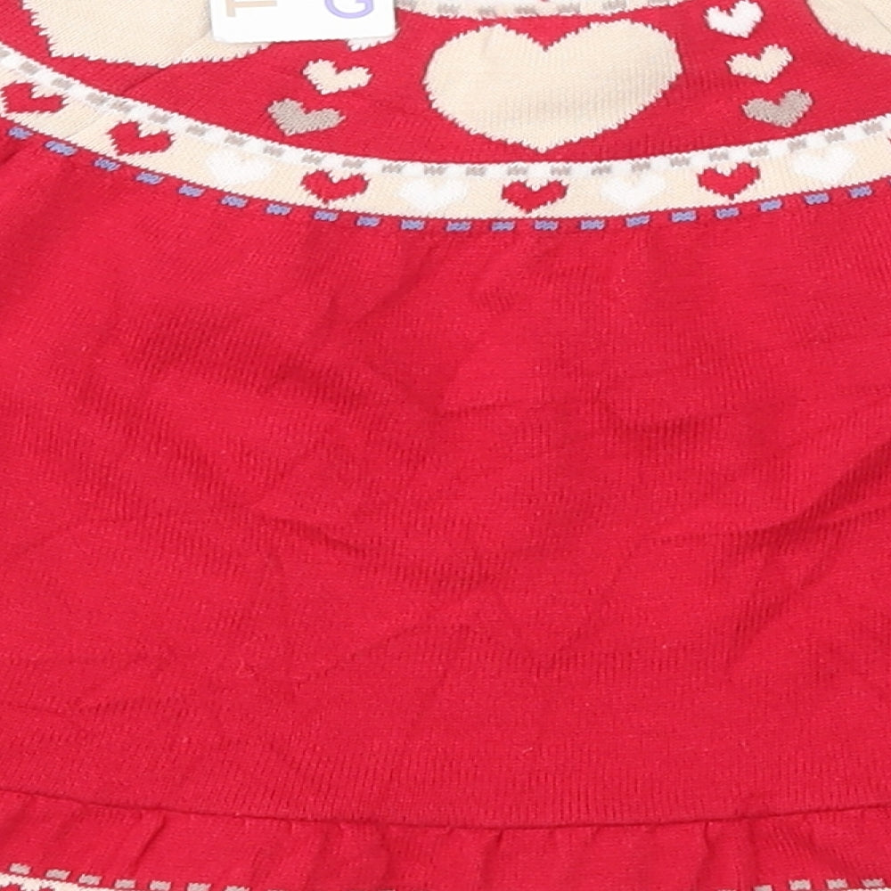 Nutmeg Girls Red Geometric 100% Cotton Pullover Jumper Size 3-6 Months  Button