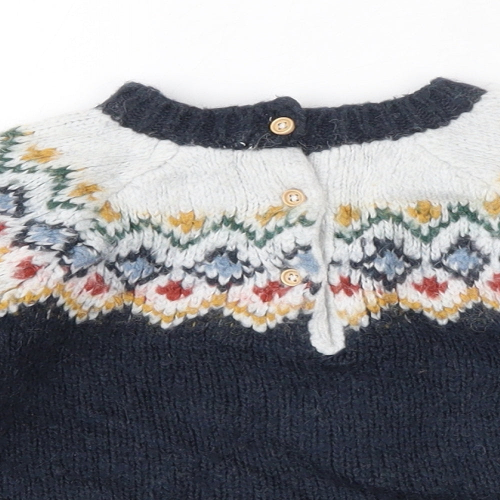 Bout'chou Boys Blue Round Neck Argyle/Diamond Acrylic Pullover Jumper Size 3 Years  Button