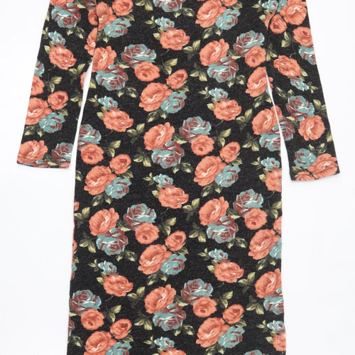 Paprika Womens Grey Floral Acrylic Bodycon  Size 12  Scoop Neck