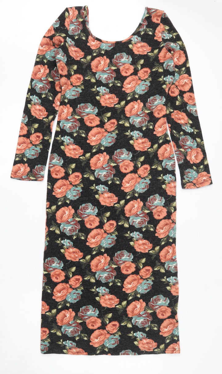 Paprika Womens Grey Floral Acrylic Bodycon Size 12 Scoop Neck