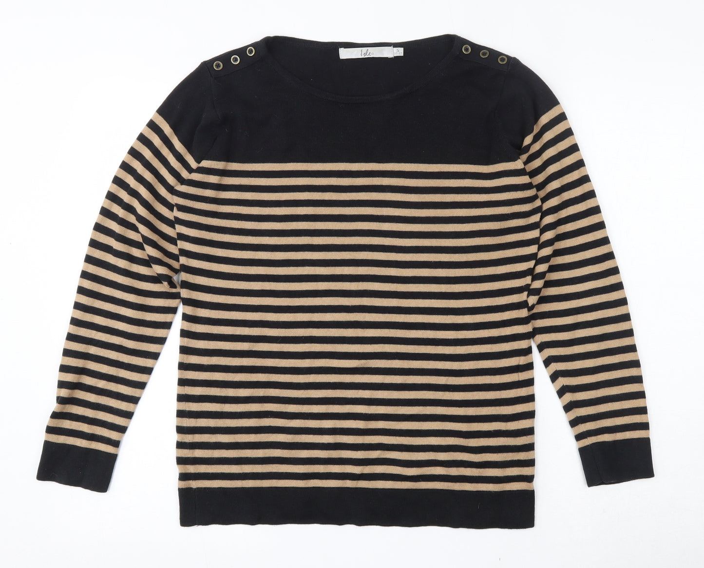 EWM Womens Black Round Neck Striped 100% Cotton Pullover Jumper Size 10   - Size 10-12
