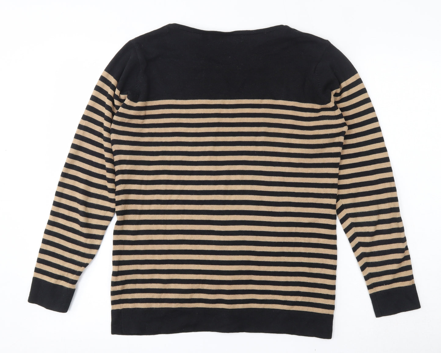 EWM Womens Black Round Neck Striped 100% Cotton Pullover Jumper Size 10   - Size 10-12