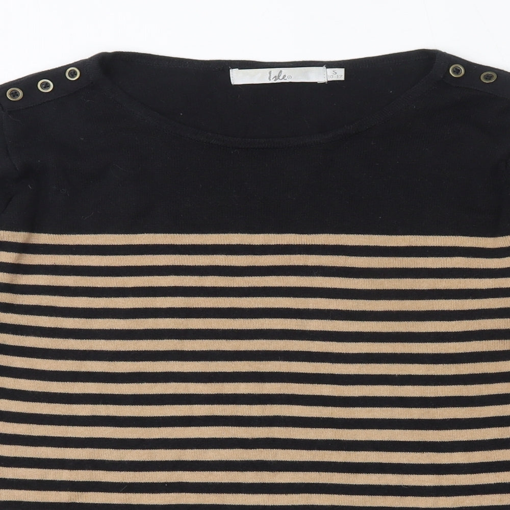 EWM Womens Black Round Neck Striped 100% Cotton Pullover Jumper Size 10   - Size 10-12