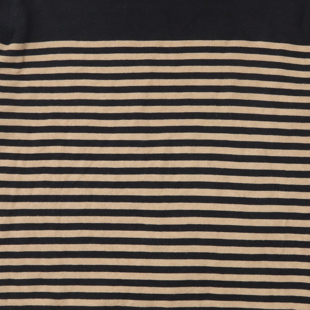EWM Womens Black Round Neck Striped 100% Cotton Pullover Jumper Size 10   - Size 10-12