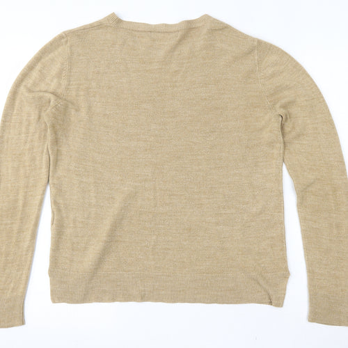 Marks and Spencer Womens Brown Round Neck Argyle/Diamond Acrylic Pullover Jumper Size 14