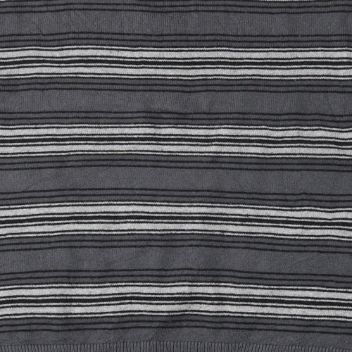 Gap Mens Grey V-Neck Striped Cotton Pullover Jumper Size L