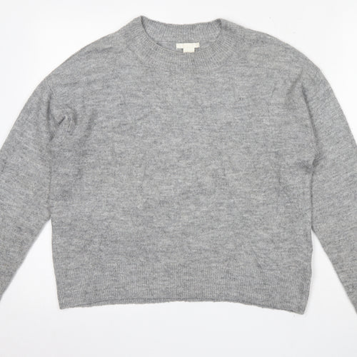 H&M Womens Grey Round Neck  Acrylic Pullover Jumper Size XS