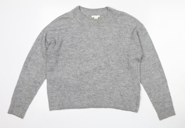 H&M Womens Grey Round Neck  Acrylic Pullover Jumper Size XS