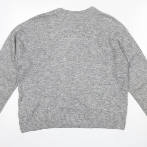 H&M Womens Grey Round Neck  Acrylic Pullover Jumper Size XS