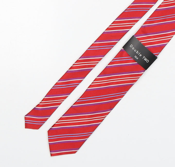 Double TWO Mens Red Striped Silk Pointed Tie One Size