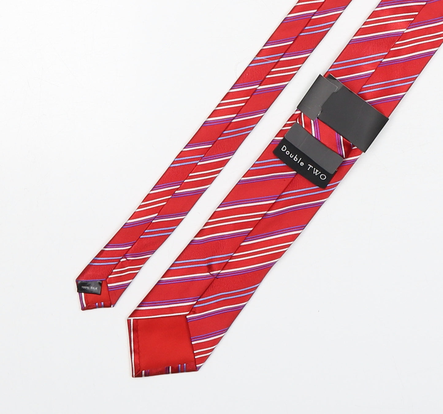 Double TWO Mens Red Striped Silk Pointed Tie One Size