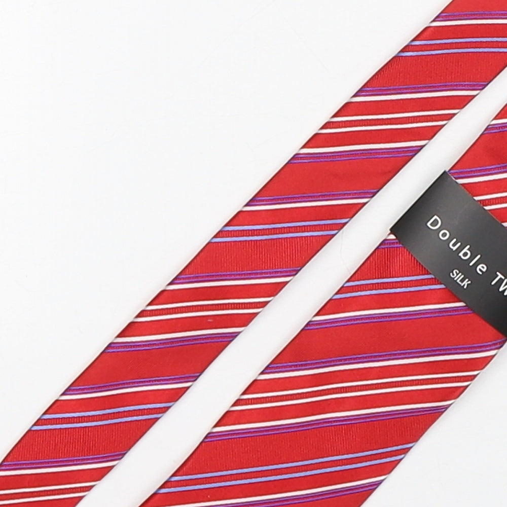 Double TWO Mens Red Striped Silk Pointed Tie One Size