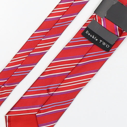 Double TWO Mens Red Striped Silk Pointed Tie One Size