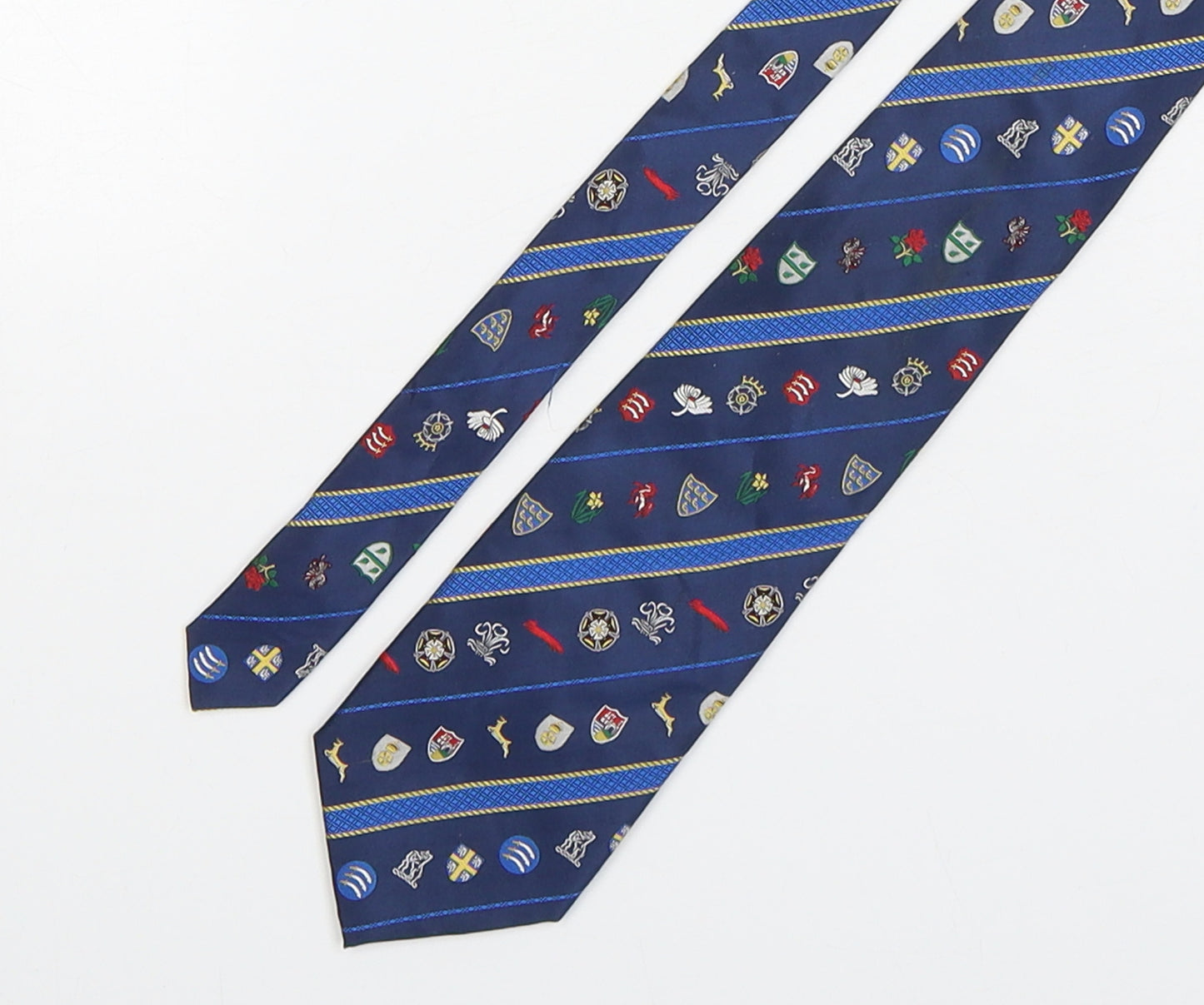 Preworn Mens Blue Geometric Silk Pointed Tie One Size - County Cricket