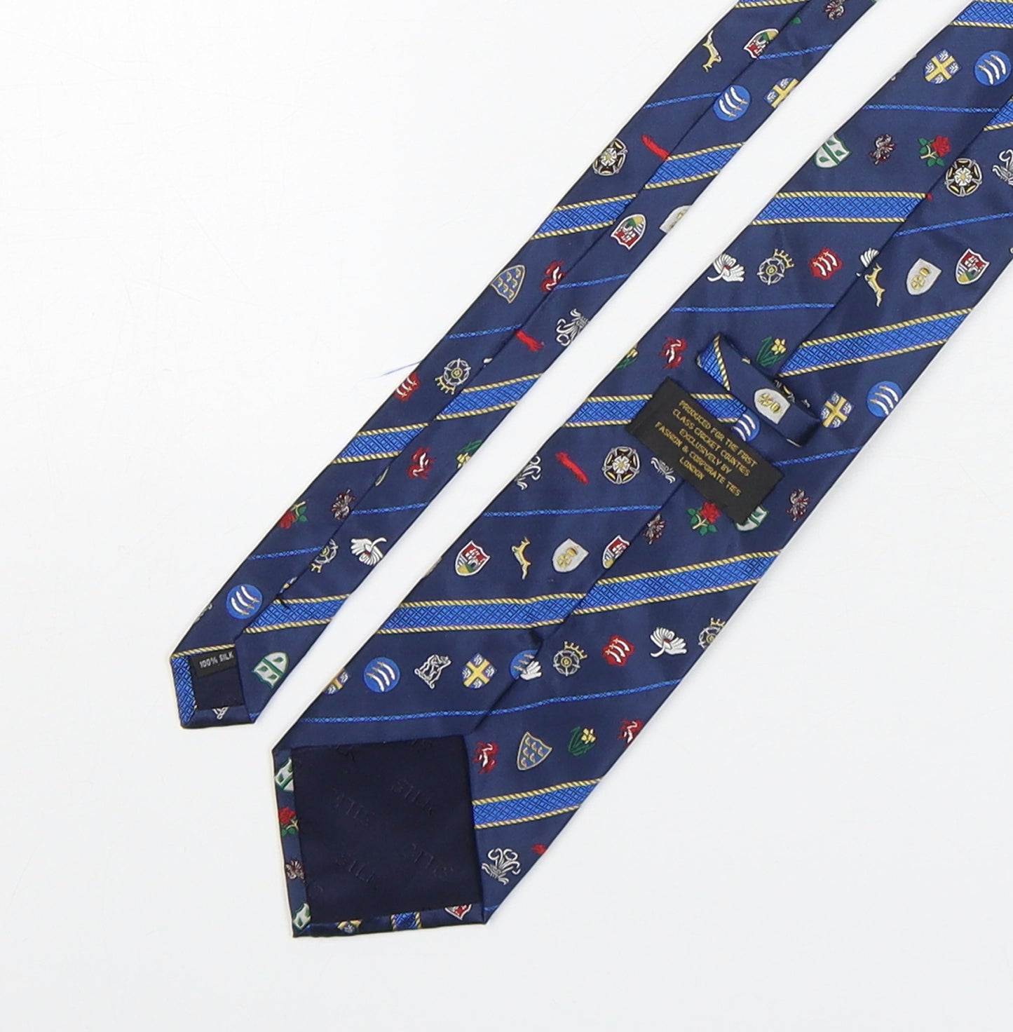 Preworn Mens Blue Geometric Silk Pointed Tie One Size - County Cricket