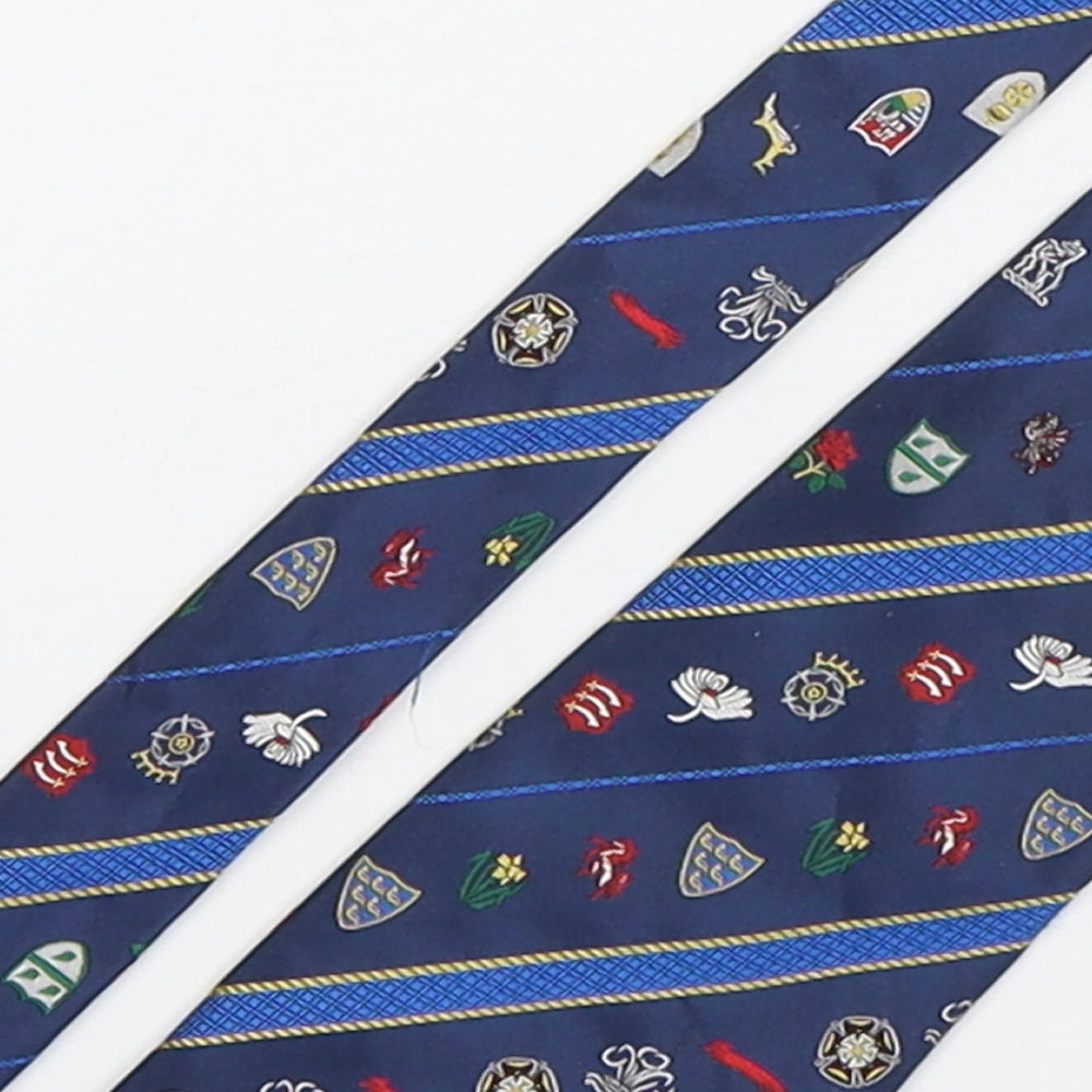 Preworn Mens Blue Geometric Silk Pointed Tie One Size - County Cricket