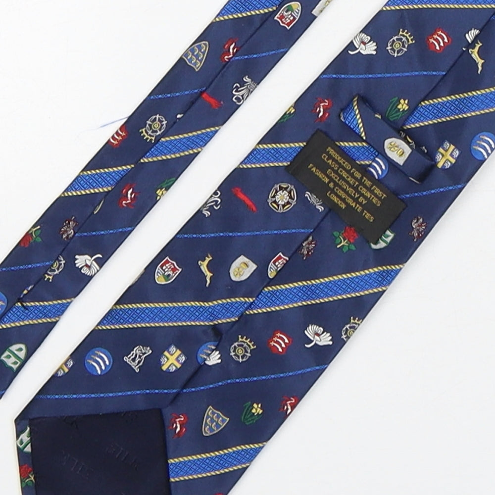 Preworn Mens Blue Geometric Silk Pointed Tie One Size - County Cricket