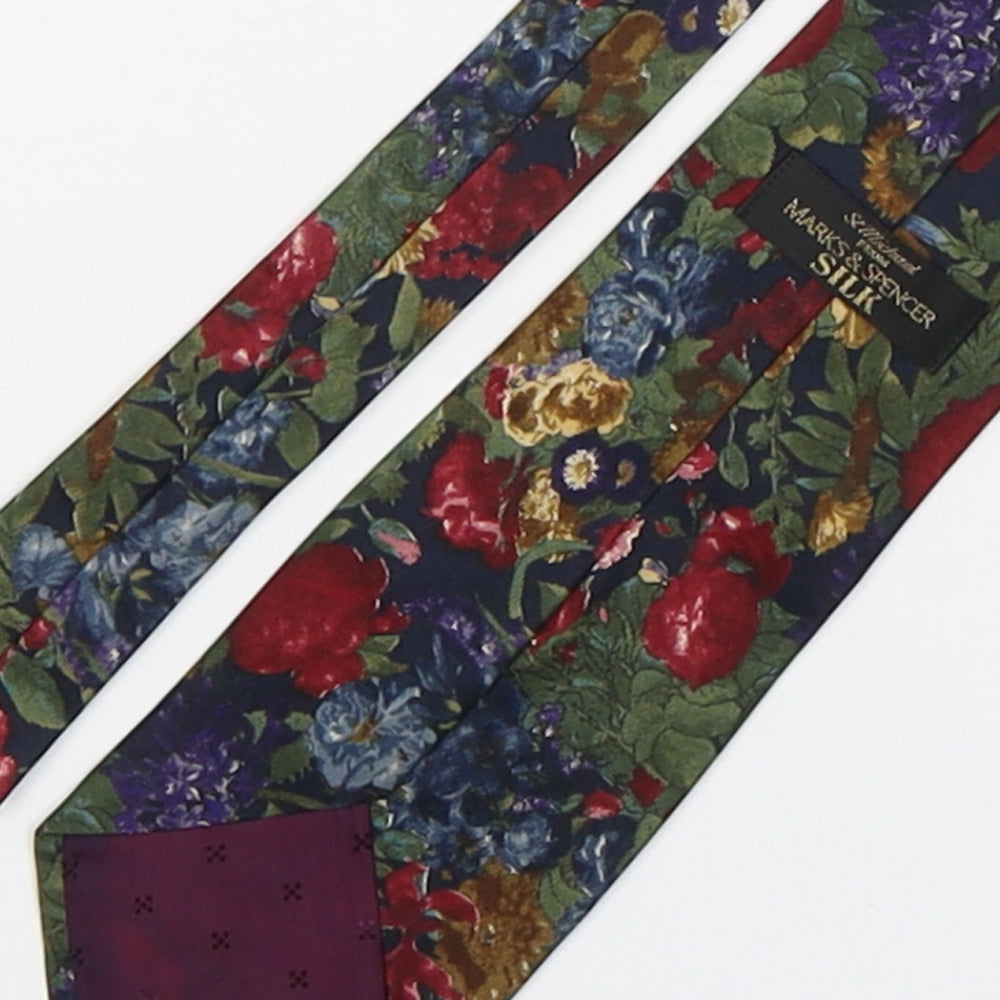 Marks and Spencer Mens Multicoloured Floral Silk Pointed Tie One Size