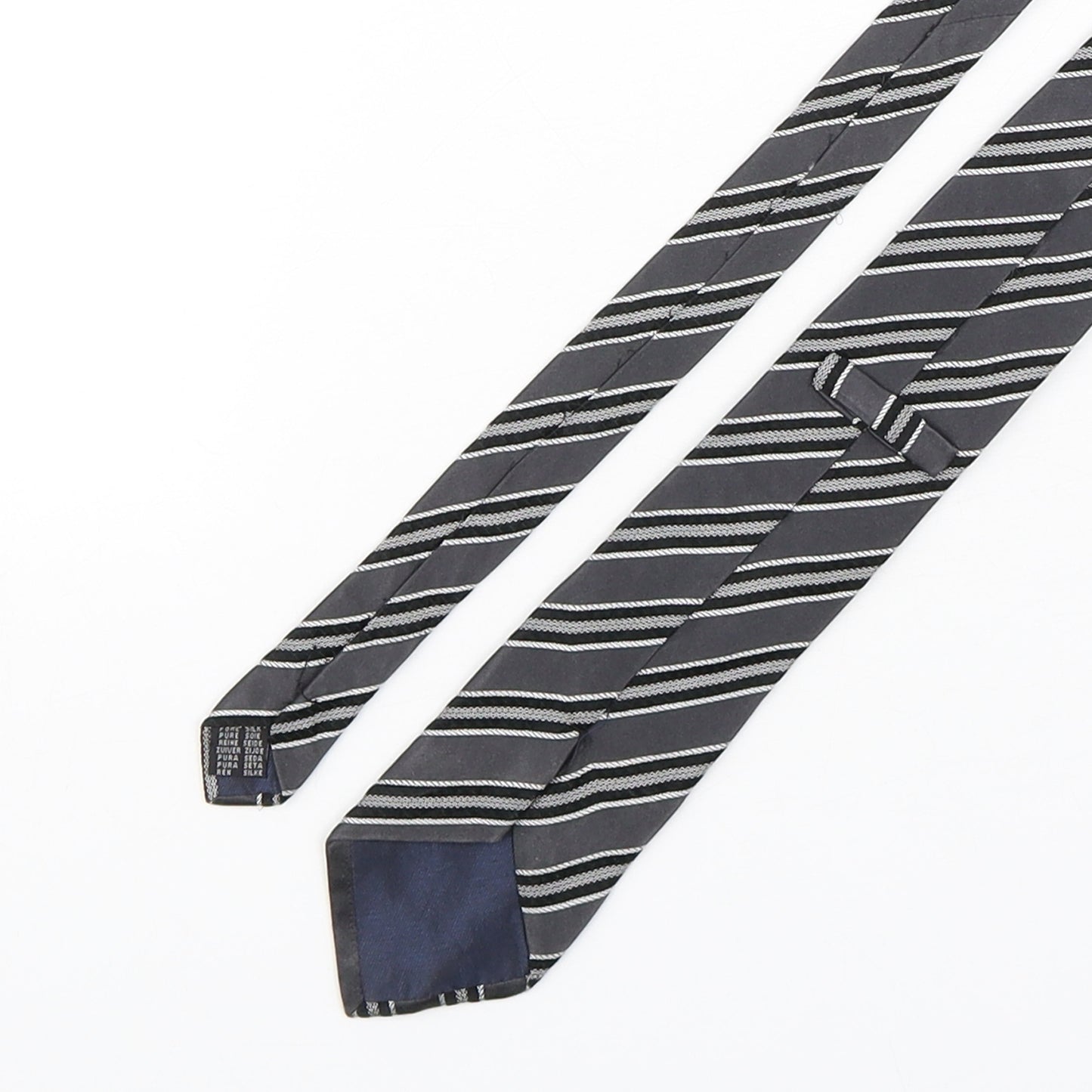 Preworn Mens Grey Striped Silk Pointed Tie One Size