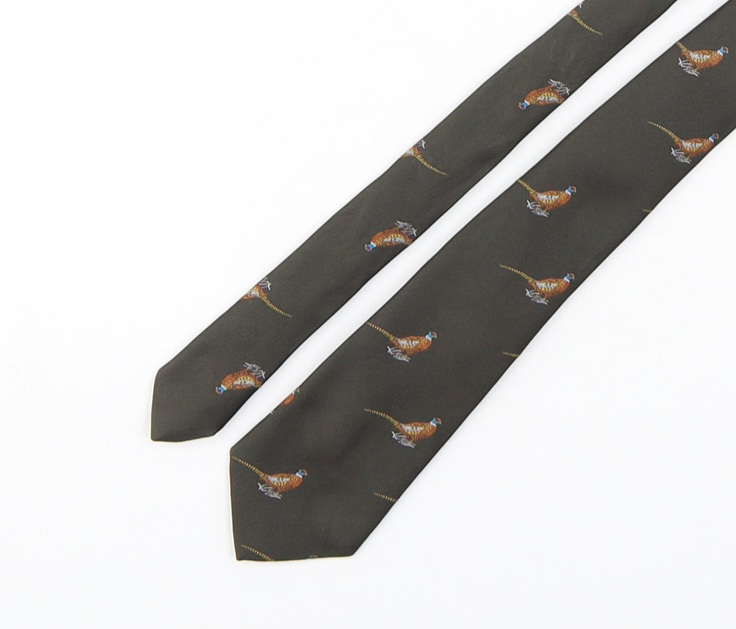 Preworn Mens Green Geometric Polyester Pointed Tie One Size - Pheasant print
